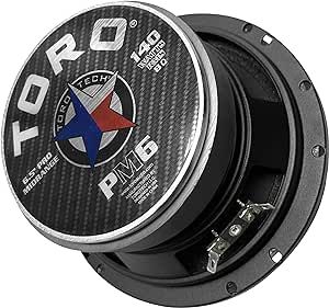 TORO TECH – PM6, 6.5 Inch Mid-Range Pro Audio Coaxial Speaker - 140 Watts RMS Power / 70 Watts Music Program, 8 Ohm, 1.5" KSV Voice Coil (Sold As Each)