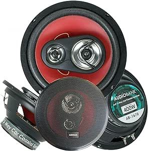 Audiobank 2X 6.5-Inch 400 Watts Maximum Power Handling 4-Way Red Car Audio Stereo Coaxial Speakers Rubber Coated Cloth Speaker Surround Sensitivity -90dB -AB1670