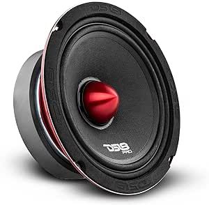DS18 PRO-X6.4BM Loudspeaker - 6.5", Midrange, Red Aluminum Bullet, 500W Max, 250W RMS, 4 Ohms - Premium Quality Audio Door Speakers for Car or Truck Stereo Sound System (1 Speaker)